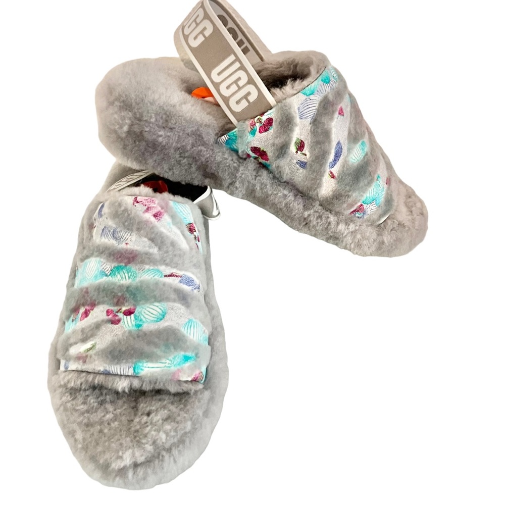 UGG FLUFF YEAH TIGER FLOWER
LIGHT GRAY WOOL SLIPPERS SANDALS SIZE 7 - Picture 5 of 12